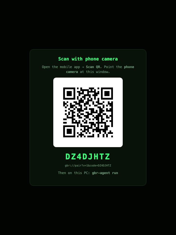 PC browser QR from gbr-agent pair